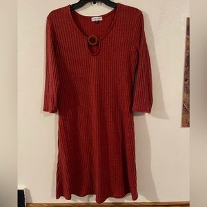 Burgundy above the knee dress.